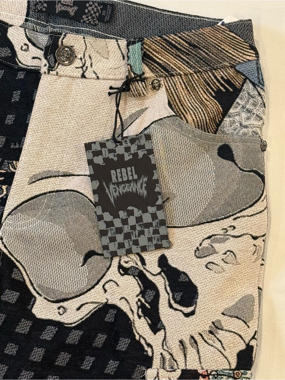 Ukiyo-e Samurai Tapestry Cargo Pants Sz 30 NWT Rebel Vengeance Y2K - Picture 14 of 16